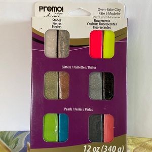Sculpey Premo Accents Set 12 colors: Stones, Fluorescents, Glitters & Pearls